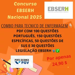 Imagem de capa para o Ebook COMBO TECNICO EBSERH FGV 2025