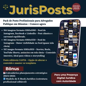 Imagem de capa para o Ebook JurisPosts 2025 – Pack de Posts Profissionais para Advogados