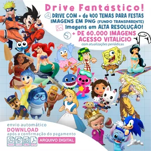 Imagem de capa para o Ebook Drive Fantástico! Mais de 400 Temas para Festas – Imagens em PNG (Fundo Transparente)