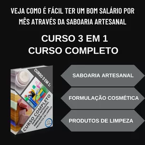 Imagem do curso CURSO 3 EM 1: SABOARIA ARTESANAL,FORMULAÇÃO COSMÉTICA E PRODUTOS DE LIMPEZA, MEGA PROMOÇÃO  30%