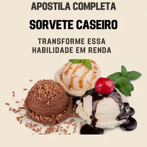 Imagem de capa para o Ebook GUIA COMPLETO DE PRODUÇÃO DE SORVETES NA BATEDEIRA OU PRODUTORA