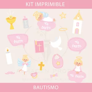 Imagen de portada para Curso online Kit Imprimible Bautismo Rosa Bautizo