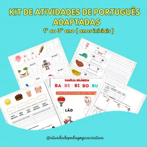 Imagem de capa para o Ebook  KIT - ATIVIDADES DE PORTUGUÊS ADAPTADAS 1º ao 3º ANO - ANOS INICIAIS