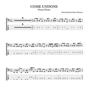 Main image of product COME UNDONE (Duran Duran) Bass Score & Tab Lesson