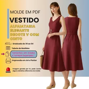 Imagem de capa para o Curso online VT145 -MOLDE EM PDF - Vestido Alfaiataria Elegante Decote V com Cinto 