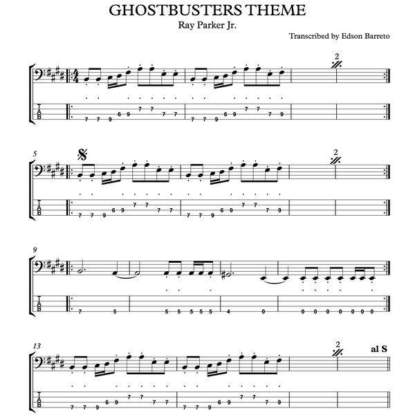 GHOSTBUSTERS THEME TV Show Bass Score Tab Lesson Edson Renato