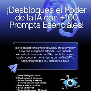 Imagen de portada para Ebook ¡Desbloquea el Poder de la IA con +100 Prompts Esenciales!