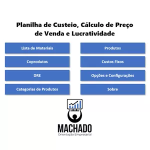 Planilha Planilha Cálculo do Preço de Venda, Custeio e Lucratividade