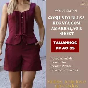 Imagem de capa para o Ebook Molde Conjunto Blusa Regata com Amarração e Short