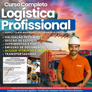 Imagem do curso Curso Completo de Logístiva + Gestão de Estoque + Supply clain manager + Faturamento empresarial (Vídeo aula + Pdf)