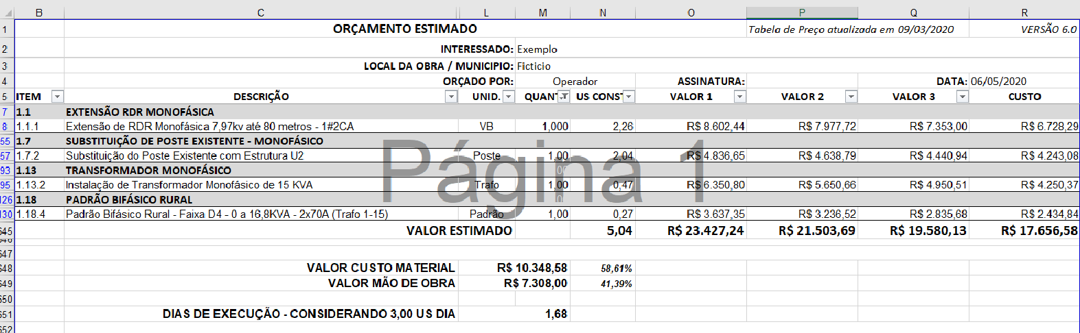 Imagem do curso Planilha de Orçamento Estimado - Obra Modificação e Extensão Rede Distribuição Rural