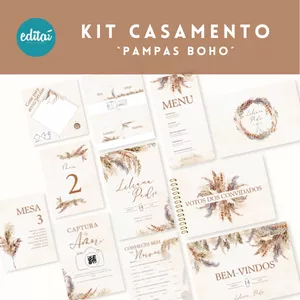 Imagem de capa para o Ebook Casamento `Pampas Boho´ - Kit Completo com 11 Templates Editáveis