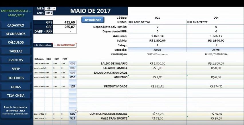 Planilha Planilha folha de pagamento que exporta para SEFIP