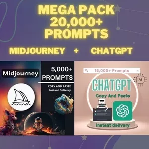 Cover image for Ebook 20000+ ChatGPT, Midjourney And Chatgpt Plus Prompts Mega Pack + gift
