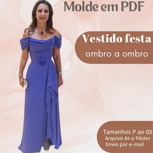 Imagem de capa para o Ebook MOLDE EM PDF VESTIDO FESTA OMBRO A OMBRO 