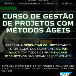 Imagem de capa para o Curso online 3. Gestão de Projetos com Metodologia Ágil - Aprenda em um curso só a gestão ágil na vida real, uso do Power BI, Excel, Planner, SharePoint e vários frameworks para aumentar a produtividade