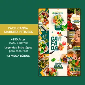 Imagem de capa para o Ebook Pack de Artes Marmita Fitness | +150 Posts Prontos para Vender nas Redes Sociais