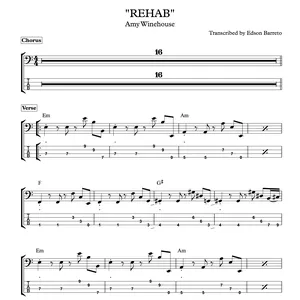 Cover image for Online course REHAB (Amy Winehouse) Bass Score &amp; Tab Lesson