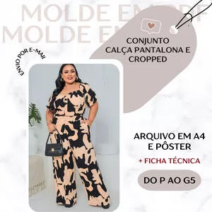 Imagem de capa para o Ebook Conjunto Calça Pantalona e Cropped - Molde em PDF