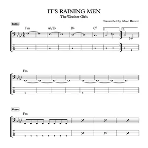 Cover image for Ebook IT'S RAINING MEN (The Weather Girls) Bass Transcription, Score &amp; Tab Lesson
