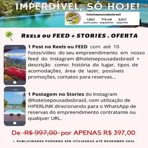 Imagem de Publicidades no Reels + Stories: Instagram @hoteisepousadasbrasil criado por Hotéis e Pousadas na hotmart