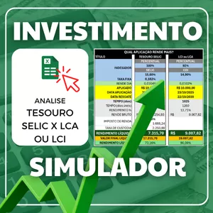 Imagem de capa para o Ebook Simulador Investimento - TESOURO SELIC x LCA - LCI
