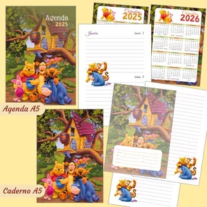 Imagem de capa para o Ebook Agenda 2025 A5 com 2 dias por página + Caderno Personalizado medida A5 Pooh P73