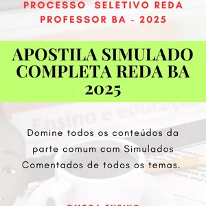 Imagem de capa para o Ebook Apostila Simulado e Conteudos REDA BA 2025 - Comum a todos os cargos
