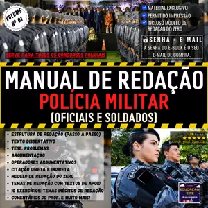 Imagem de capa para o Ebook MANUAL DE REDAÇÃO POLÍCIA MILITAR (OFICIAIS E SOLDADOS) PARA TODO O BRASIL! 