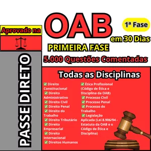 Imagem de capa para o Ebook Aprovado na OAB em 30 Dias 5.000 Questões Comentadas - Garantia de Sucesso na 1ª Fase - Todas as Disciplinas