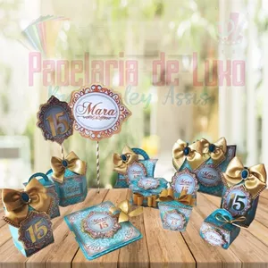 Imagem de capa para o Curso online Caixas 15 Anos Azul Tiffany e Dourado (Arquivo de corte)