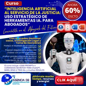 Imagen de portada para Curso online ⚖🤖INTELIGENCIA ARTIFICIAL AL SERVICIO DE LA JUSTICIA: USO ESTRATÉGICO DE HERRAMIENTAS IA. PARA ABOGADOS