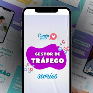 Imagem de capa para o Curso online Canva Posts - GESTOR DE TRÁFEGO - 110 Templates Stories