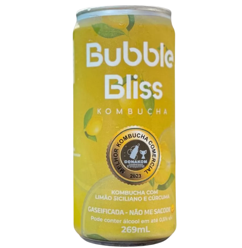 Bubble Bliss Kombucha - Sabor Limão Siciliano e Cúrcuma