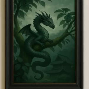 Cover image for Ebook Dark Green Oriental Dragon – Digital Fantasy Wall Art Download | Mystical Asian Dragon in Misty Forest – AI Fantasy Art Print