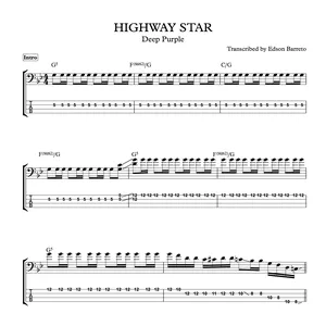 Cover image for Ebook HIGHWAY STAR (Deep Purple) Bass Transcription, Score &amp; Tab Lesson