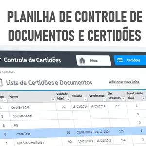 Imagem de Planilha de Controle de Documentos/Certidões criado por Felipe Gustavo Vieira de Almeida na hotmart