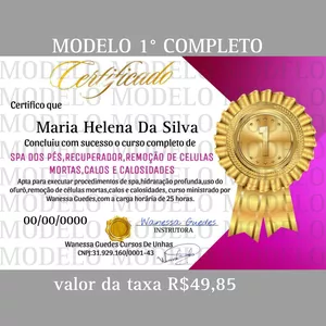 Imagem de Certificado 1°com aulas :spa,remoção células mortas,calos e calosidades,ofurô,candle massage criado por Wanessa Guedes Manicure na hotmart