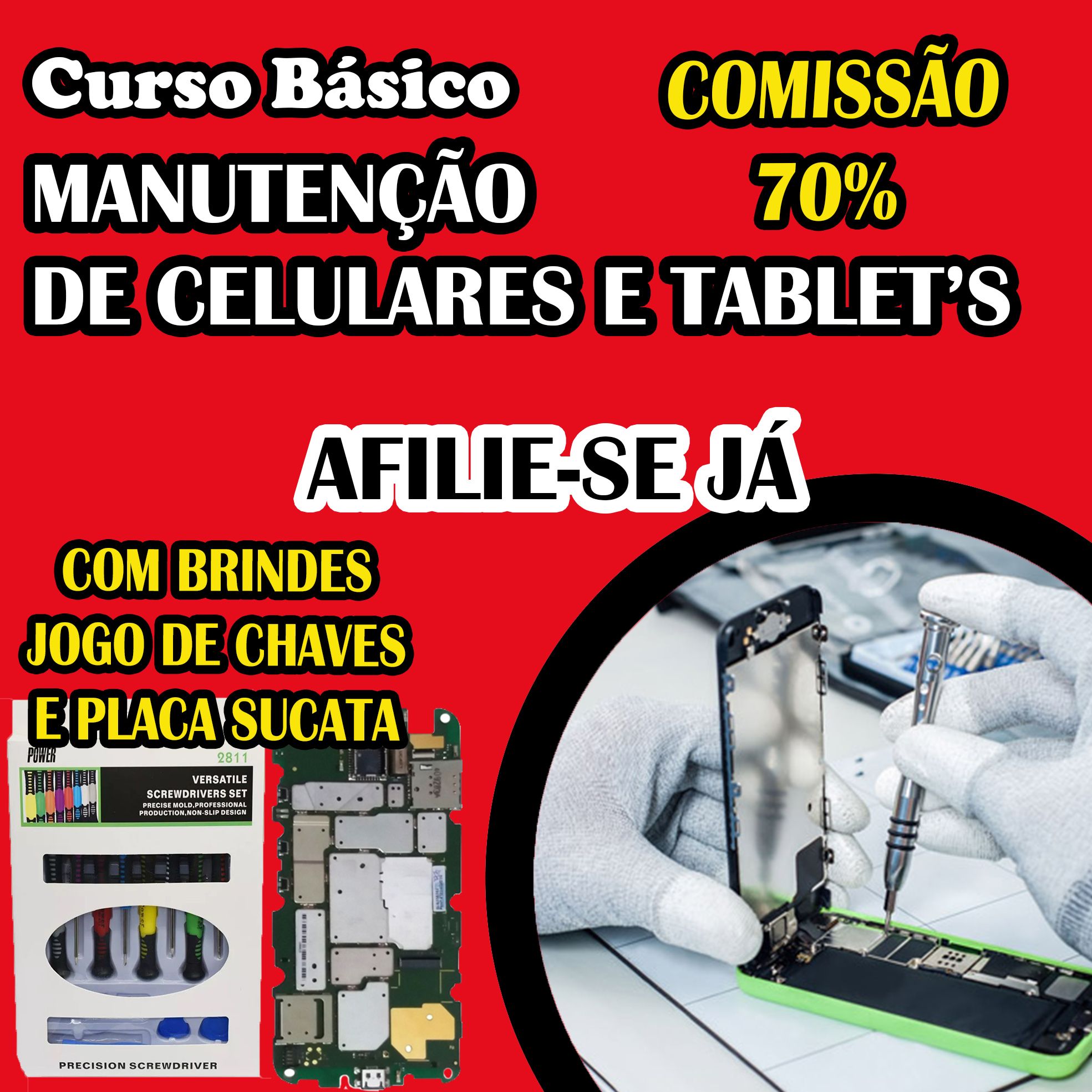 Imagem de CURSO BÁSICO CONSERTO DE CELULARES E TABLET'S criado por Ricasil Store Ltda na hotmart