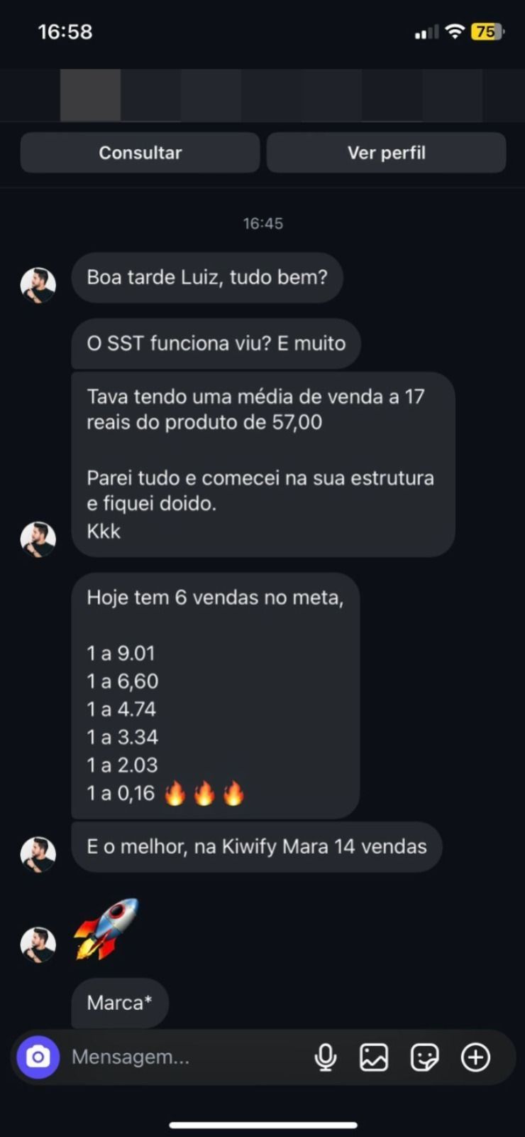 Print real de aluno com vendas a centavos
