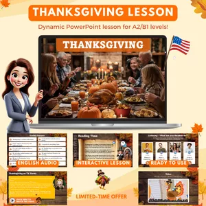 Cover image for Online course Thanksgiving PowerPoint Lesson with English Audio for A2/B1 Levels