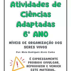 Imagem de capa para o Ebook Atividades de Ciências Adaptadas 6° ANO - NÍVEIS DE ORGANIZAÇÃO DOS SERES VIVOS
