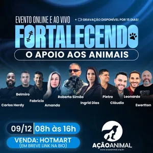 Imagem de capa para o Evento online EVENTO ONLINE AO VIVO - FORTALECENDO O APOIO AOS ANIMAIS