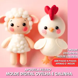 Imagem de capa para o Ebook Molde Ovelhinha e Galinha de Feltro - Apenas os Moldes