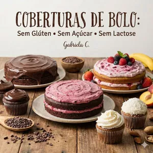 Imagem de capa para o Ebook coberturas de bolo sem glúten, sem açúcar e sem lactose