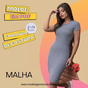 Imagem de capa para o Ebook MOLDE EM PDF - VESTIDO DE MALHA, TUBINHO COM MANGA (com aula de costura)