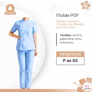 Molde PDF conjunto pijama cirúrgico com botões laterais