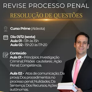 Imagem de capa para o Curso online Combo Revise Processo Penal (Aulas 01 e 02)