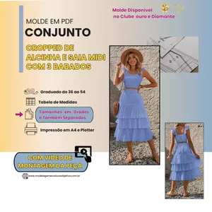 Imagem de capa para o Curso online MOLDE EM PDF - CONJUNTO, CROPPED DE ALCINHA E SAIA MIDI COM 3 BABADOS ( com vídeo da montagem da peça))