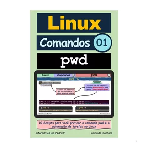 Imagem de capa para o Ebook Linux - Comandos 01 - pwd - 10 Scripts para você praticar o comando pwd e a automação de tarefas no Linux